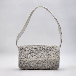 Lulu NYC Bridal White Beaded Flap Baguette Shoulder Bag HTF